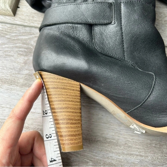 Zara Black Slouchy Leather Heeled Tall Boots  Made In Spain - Picture 15 of 15